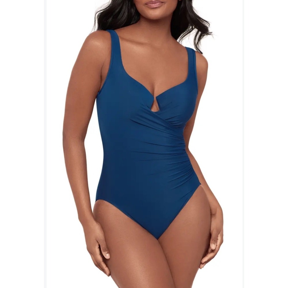NEW! Miraclesuit Must Have Escape One Piece Swimsuit Blue Tummy Control 12